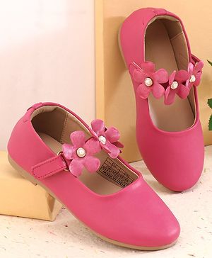 Cute Walk by Babyhug Velcro Closure Ballerina with Flower Applique -Fuchsia