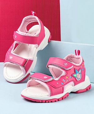 Cute Walk by Babyhug Sandals With Velcro Closure & Hearts Design - Fuchsia
