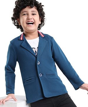 Arias Cotton Stretch Pique Knit Light Weight Full Sleeves Solid Colour  Blazer -  Blue