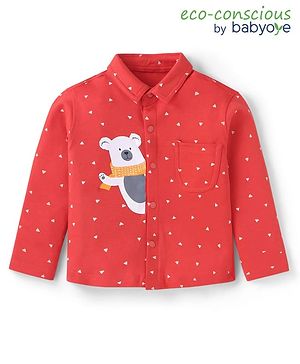 Babyoye 100% Cottton Knit Full Sleeves Polar Bear Printed Shirt - Red