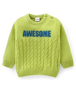 Babyhug Knit Full Sleeves Pullover Sweater with Text Design - Neon Light