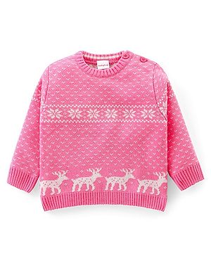 Babyhug Knit Full Sleeves Pullover Sweater Christmas Theme - Pink