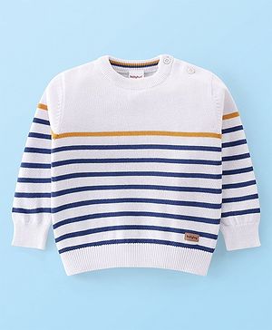 Babyhug Knitted Full Sleeves Striped Pullovers Light Weight  Sweater-  White & Blue