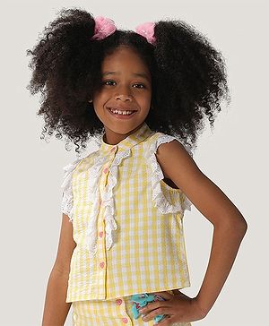 One Friday Sleeveless Lace Detailed Checked Top - Yellow