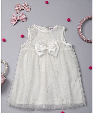 One Friday Sleeveless Bow Applique & Shimmer Detailed  Dress - Off White