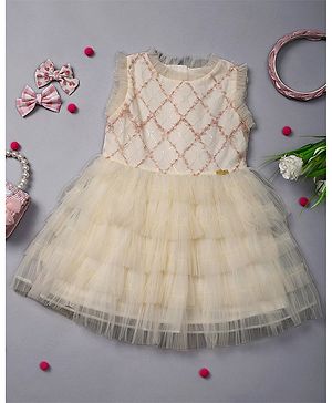 One Friday Sleeveless Sequin Embellished & Embroidered Dress - Off White