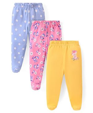 Babyhug Interlock Cotton Knit Bootie Leggings with Floral Print Pack of 3 - Multicolour