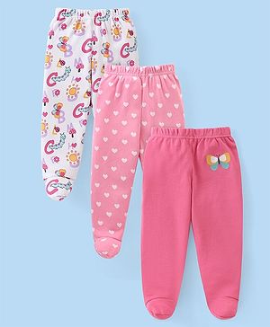 Babyhug Interlock Knit Bootie Leggings with Heart & Butterfly Print Pack of 3 - Multicolour