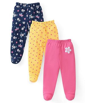 Babyhug Interlock Knit  Bootie Leggings with Heart & Floral Print Pack of 3 - Multicolour