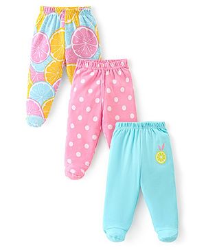 Babyhug Interlock Bootie Full Length Leggings with Polka Dots & Tropical Theme Print Pack of 3 - Multicolour