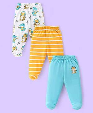 Babyhug Cotton Knit Footed Bootie Leggings With Stripes & Animal Print Pack Of 3 - Multicolor