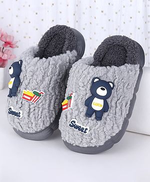 Oh! Pair Slip On Winter Shoes with Bear Applique - Grey