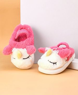 Oh! Pair Booties with Back Strap Closure & Unicorn Applique - Pink