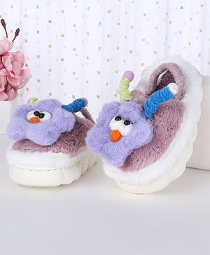 Oh! Pair Slip On Winter Shoes  with Applique & Back Strap - Purple