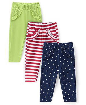 Doodle poodle  Cotton Single Jersey Full Length Legging with Polka Dots Print Pack of 3 - Green Navy & Red