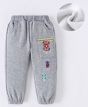 Kookie Kids Full Length Race Cars Embroidered Lounge Pants with Pockets - Grey
