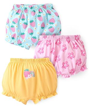 Babyhug 100% Cotton Knit Printed Bloomers Floral Print Pack of 3 - Multicolour