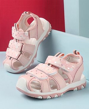 Cute Walk by Babyhug Slip On Hearts Printed Sandals with Velcro Closure - Pink