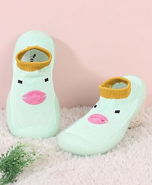 Cute Walk by Babyhug Sock Shoes With Face Design - Green