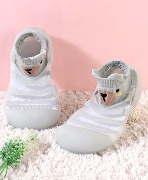 Cute Walk by Babyhug Slip On Socks Shoes  with Teddy Bear Design - Blue