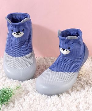 Cute Walk by Babyhug Slip On Socks Shoes Teddy Print -  Grey