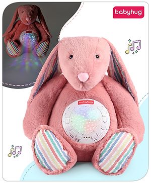 Babyhug Bunny Music Projector Soft Toy - Pink | Plush Bunny With Soothing Light Projector & Lullabies | Perfect Bedtime Companion That Comforts & Relaxes Babies| Height 34cm | BIS Certified