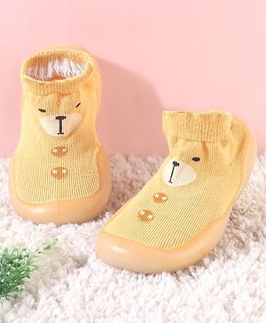 Cute Walk by Babyhug Slip On Socks Shoes with Bear Design - Orange