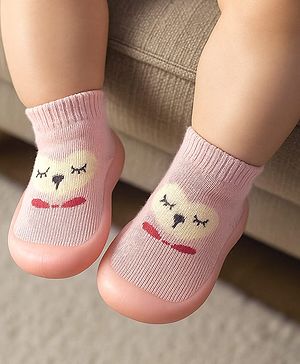 Cute Walk by Babyhug Slip On Socks Shoes with Bear Design - Pink