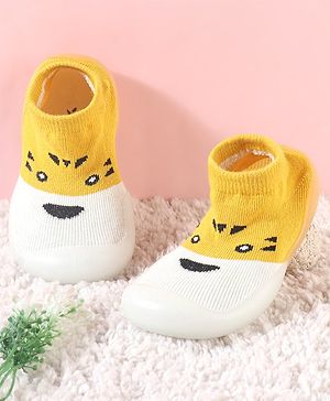 Cute Walk by Babyhug Slip On Socks  Shoes with Tiger Design - Yellow