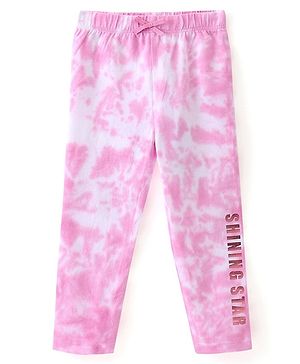 Babyhug Cotton Lycra Full Length Stretchable Leggings with Tie & Dye Print - Pink