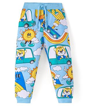 Babyhug Cotton Terry Knit Sun Printed Full Length Lounge Pant - Blue