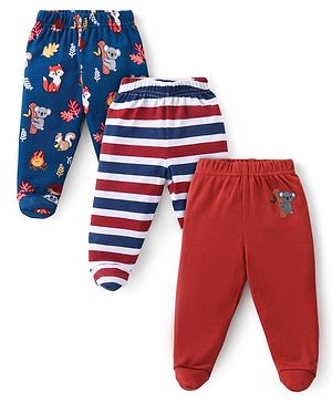 Babyhug Interlock Cotton Knit Striped Footed Bootie Leggings with Koala Bear Print Pack of 3 - Multicolour