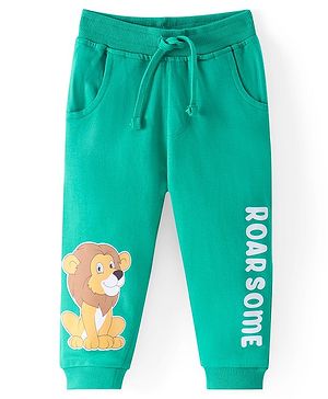 Babyhug Cotton Terry Full Length  Lounge Pant with Animal & Text Print - Green