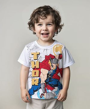 Babyhug Marvel Cotton Knit Half Sleeves T-shirt with  Thor Graphics - White