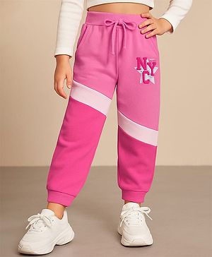 Babyhug Cotton Knit Full Length Lounge Pants With  Text Print - Pink