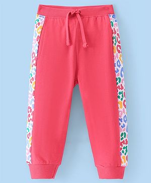 Babyhug Cotton Terry Full Length Lounge Pant with Side Print - Pink