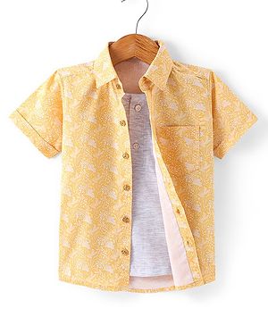 Rikidoos Half Sleeves Floral Printed Shirt With Attached Tee - Yellow & Melange