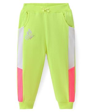 Babyhug Cotton Terry Full Length Lounge Pants with Butterfly Patch - Lime