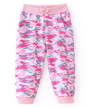 Babyhug Cotton Terry Knit Full Length Lounge Pant with Abstract Print - Pink