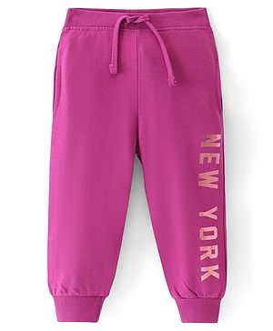 Babyhug Cotton Terry Full Length  Lounge Pant with Text Print - Purple