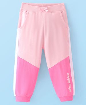 Babyhug Cotton Terry Knit Full Length Cut & Sew  Track Pant with Text Print - Pink