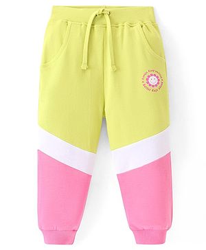Babyhug Cotton Terry Full Length Lounge Pant with Floral & Text  Print - Pink