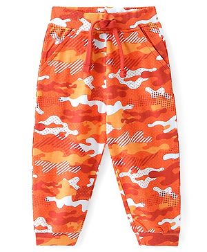 Babyhug Cotton Terry Knit Full Length Lounge Pant with Camouflage Print - Maroon