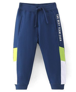Babyhug Cotton Terry Full Length Lounge Pant with Text Print - Blue