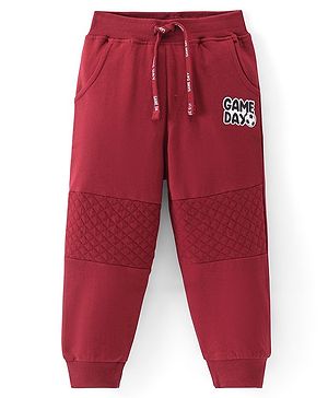 Babyhug Cotton Terry Full Length  Lounge Pant with Text Patch - Maroon