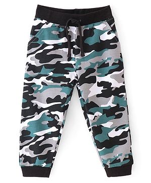 Babyhug Terry Cotton Knit Full Length Lounge Pant with Camouflage Print - Blue