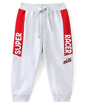 Babyhug Cotton Terry Knit Full Length Lounge Pant with Text Print - Grey