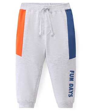 Babyhug Cotton Terry Knit Full Length Colour Block Design Lounge Pant with Text Print - Grey