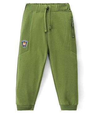 Babyhug Cotton Terry Knit Full Length Lounge Pant with Fox Applique - Green