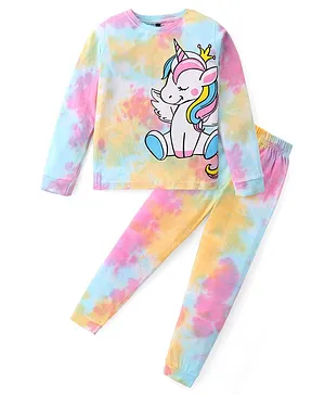 Unicorns Cotton Knit Full Sleeves
                              Sleepy Unicorn Printed Night Suit - Pink
                              & Blue